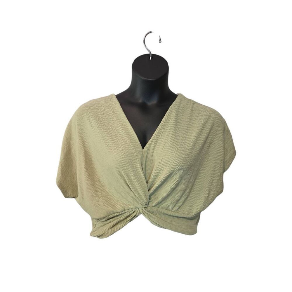 ​Cookies Clothing Company Sage Green Textured Plunge Front Twist Crop Top